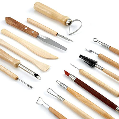 TEMONTIAN Pottery Tool Kit，Clay Sculpting Tools,43 Pcs Double Sided Pottery Wheel Tools for Adults，Pottery Carving Tools，Pottery Kiln Tools At Home，Ceramics Tools Set with Carrying Case Bag and Apron - color: BLACK