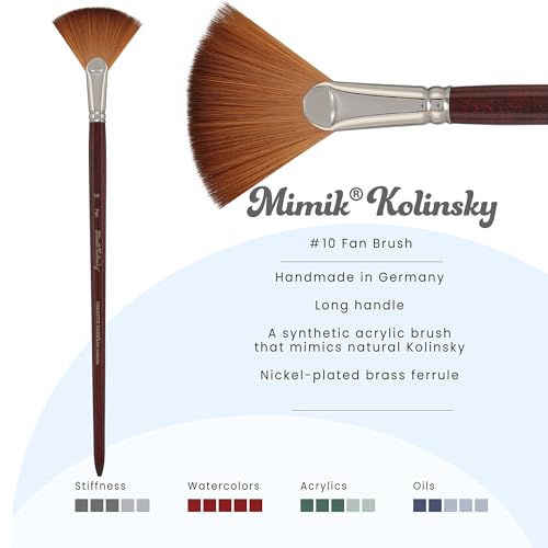 Creative Mark Mimik Kolinsky Watercolor Brush - # 10 Fan - Long Handle Synthetic Paint Brush - Handmade in Germany - Synthetic Sable Paint Brushes for Professional Artists - Animal-Friendly - size: 10