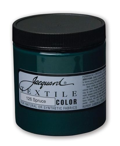 Jacquard Textile Color Spruce - Permanent Fabric Paint for Clothes, Furniture Upholstery, Shoes or Tote Bags – Indoor & Outdoor 8 Oz Jar, Upholstery - color: Spruce, size: 8 Fl Oz (Pack of 1)