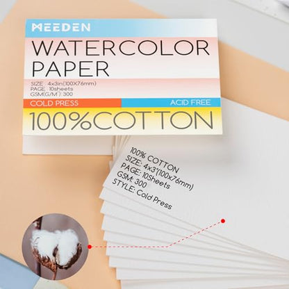 MEEDEN 4" x 3" Blank Watercolor Paper Cards, 50 Pcs Cold Press Mini Watercolor Paper Bulk, 100% Cotton Watercolor Postcards for Adults & Students (140lb/300gsm), 5×10 Sheets