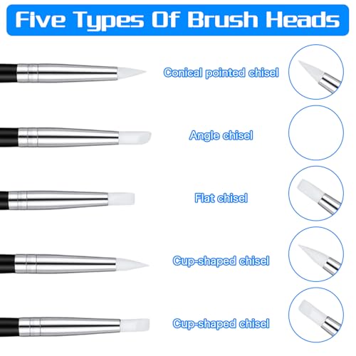 15 Pcs Professional Silicone Rubber Tip Paint Pens Brushes Silicone Paint Brushes for Crafts 5 Shapes Head Rubber Paints Pens Flexible Clay Carving Tools for Handicraft Sculpting Pottery Nail Art