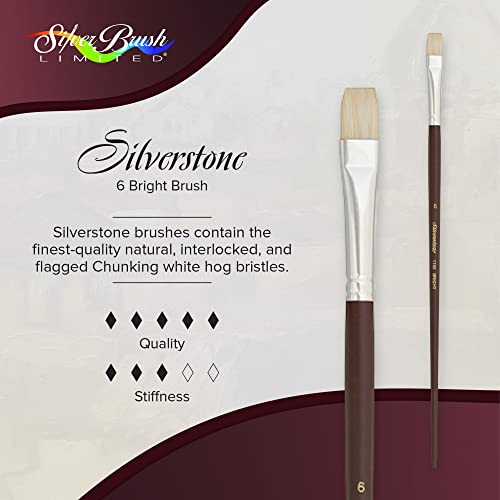 Silver Brush 1102-6 Silverstone Excellent Long Handle Hog Bristle Brush, Bright, Size 6