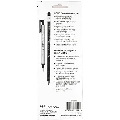 Tombow 61002 Mono Drawing Pencil, Combo Pack with Zero Eraser, Graphite 6-Pack, Black, 0.5mm
