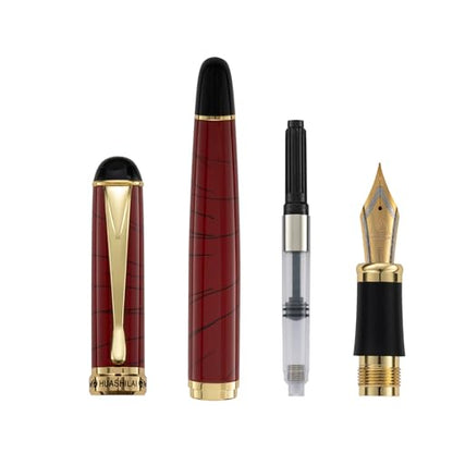 Luxury Fountain Pen Set – 46g Metal Calligraphy Pen with Gift Box, 2 Ink Cartridge Sets (Black & Blue), Flex Nib Writing Pen for Beginners & Professionals (Red) - color: Red