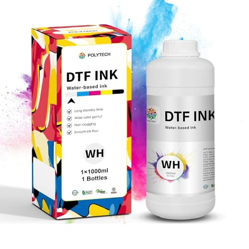 Polytech DTF White Ink 1000ML, Heat Transfer Printing Direct to Film, DTF Transfer Ink for PET Film, High Coverage Refillable DTF Ink for All DTF Printers - size: WH 1000ML
