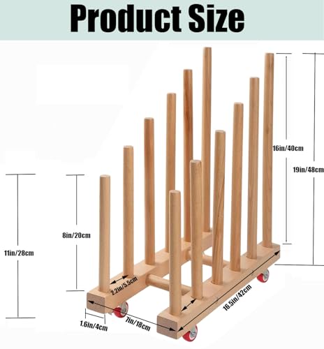 Artwork Storage Rack with Brake Caster Wheels,Art Drying Rack, Canvas Storage Rack,Wood Storage Stand for Drawing Board, Prints, Perfect for Studios,Galleries, Museums, Art Venues (12in)