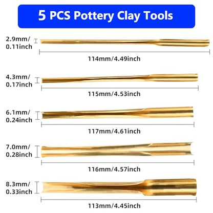 STPCTOU Brass Clay Hole Cutter Pottery Ceramic Punching Tools Slotting Sculpting Set Pottery Carving Tools Clay Modeling Tools Punching Tools Kids Pottery Clay Molding DIY Carving Crafts (5 Pcs)