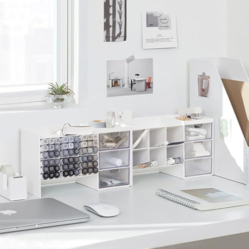Stacking Marker 6-grid Inclined Pen Slots Large Capacity Desk Marker Storage Holder With 3 Drawers - color: Double layer