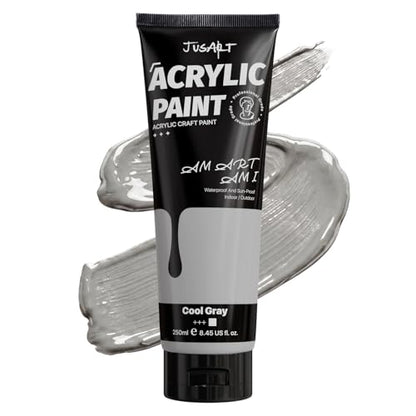 JusArt Gray Acrylic Paint, 8.45oz/250ml Large Tube, Heavy Body Rich Pigment, Non-Toxic, Non-Fading Craft Paint for Canvas Wood Metal Fabric Ceramics, Art Supplies for Adults Artists Beginner - color: Gray