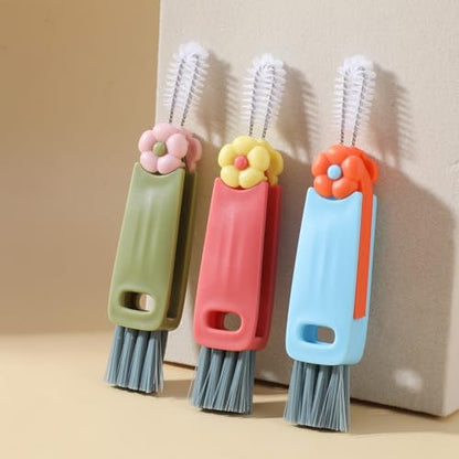Hecila 3 in 1 Cup Lid Cleaning Brush Cup Lid Cleaning Brush 6PCS Multifunctional Bottle Cleaner Brushes 180° Rotatable Hangable Cups Crevice Cleaner Portable 3 Colors Home Kitchen Crevice Brushes