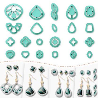 Polymer Clay Cutters - 22 Shapes Gemstone Earrings, Gemstone Polymer Clay Cutters for Jewelry, Earring Making Kit with Storage Box - style: Gem-shaped (22 pcs)