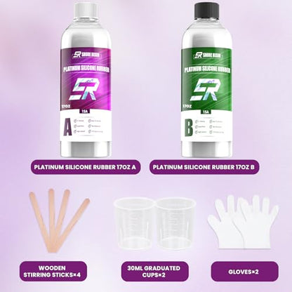 Silicone Mold Making Kit 34 oz, Platinum Cure 15A, 1:1, 4H Cure | 34 oz translucent LSR, 1:1 mix, flexible 15A, 30 min work time, 4H cure, smooth flow for detailed molds, 200°C resistant. - size: 34 OZ