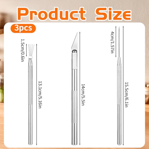 3 PCS Clay Needle Tools for Pottery Sculpting, Stainless Steel Ceramics Carving Knife & Texture Needle, Scoring Tool Set for Air Dry Clay Modeling, Dotting Trimming