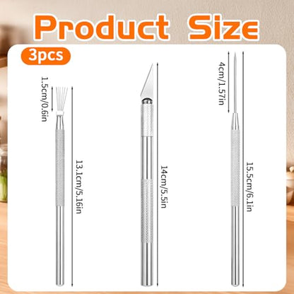 3 PCS Clay Needle Tools for Pottery Sculpting, Stainless Steel Ceramics Carving Knife & Texture Needle, Scoring Tool Set for Air Dry Clay Modeling, Dotting Trimming