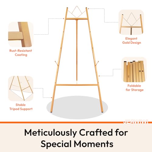 JEAWIWI Gold Easel Stand for Sign, 4-Tier Heavy Duty Metal Display Easels Stand with Adjustable Chain, Floor Easel for Wedding Sign, Painting, Commercial Display