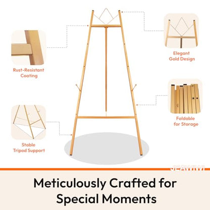 JEAWIWI Gold Easel Stand for Sign, 4-Tier Heavy Duty Metal Display Easels Stand with Adjustable Chain, Floor Easel for Wedding Sign, Painting, Commercial Display