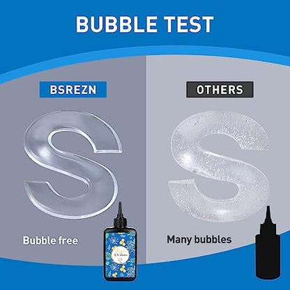 Bsrezn 200g UV Resin Kit with Light, Crystal Clear Solar Activated UV Epoxy Resin for Jewelry Making (100g x 2) - size: 200g Kit with Light