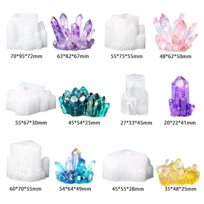 11 PCS Crystal Cluster Resin Mold Quartz Rock Silicone Molds,Different Shapes Epoxy Resin Molds DIY Gem Stone Jewerly, Candle,Soap,Clay