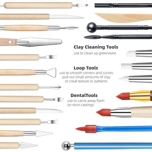 Clay Sculpting Tools Kit - 44 Pcs Double Sided Polymer Clay Tools with Carrying Case Bag - color: RED