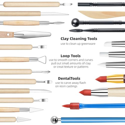 Clay Sculpting Tools Kit - 44 Pcs Double Sided Polymer Clay Tools with Carrying Case Bag - color: RED