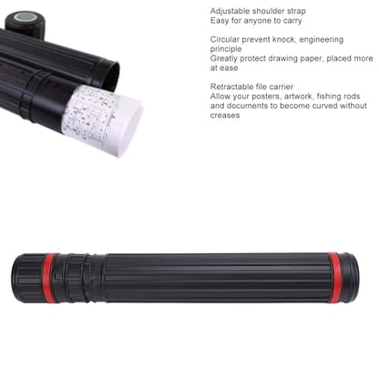 Poster Tube, Poster Tubes Document Tube with Strap Expandable Poster Storage Mailing Tube for Document Black Telescoping Drafting Tube Art Tool Small