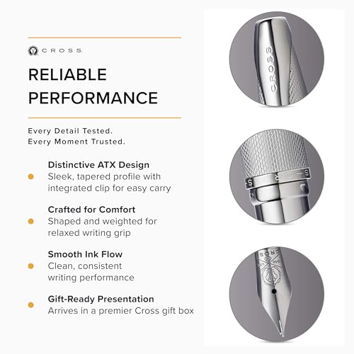 Cross ATX Sandblasted Titanium Gray Stainless Steel Fine Nib Fountain Pen - Refillable Pen for Smooth Writing - Black Ink - Comfortable Grip - Long-Lasting - Professional Office Supplies - color: Sandblasted Titanium Gray, style: Fine Nib