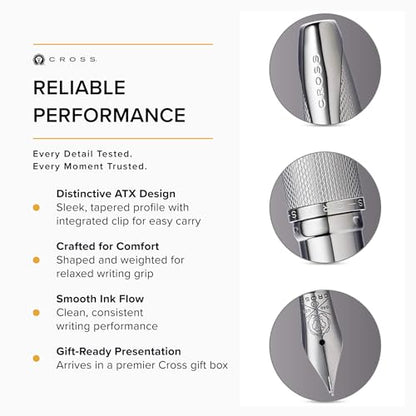 Cross ATX Sandblasted Titanium Gray Stainless Steel Fine Nib Fountain Pen - Refillable Pen for Smooth Writing - Black Ink - Comfortable Grip - Long-Lasting - Professional Office Supplies - color: Sandblasted Titanium Gray, style: Fine Nib