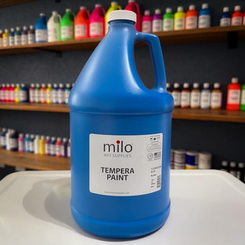 milo Fluorescent Blue Neon Tempera Paint | 128 oz Bottle, 1 Gallon | Glows UV in Black Light | Non-Toxic Made in USA | Washable Bulk Art Paint for Party, Student, Classroom, Artist - color: Fluorescent Blue