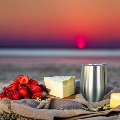 CHILLOUT LIFE 12 oz Stainless Steel Wine Tumbler with Lid - Double Wall Vacuum Insulated Wine Cup Glass Keeping Cold & Hot for Coffee, Champagne, Cocktails, Ice Cream - Dishwasher Safe Finish - color: Stainless Steel, style: 1 Pack