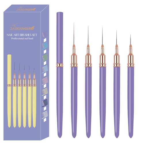 5PCS Liner Brushes for Nails, Nail Art Liner Brushes Set, 6/9/12/15/18mm Thin Detail Brush for Long Lines & Fine Drawing, UV Gel Polish Painting Nail Design Tools - Purple - color: Purple