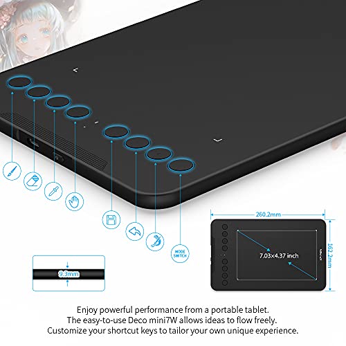 Wireless Drawing Tablet XPPen Deco mini7W Graphic Tablet Pen Tablet with 8192 Levels Pressure, 7 x 4 inch Artist Tablet for Online Teaching/E-Learning Compatible with Window/Mac/Android/Chrome/Linux - size: 7 Inch