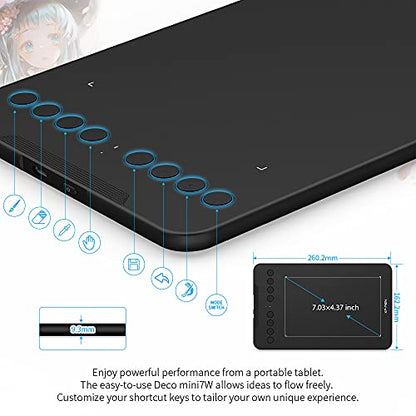 Wireless Drawing Tablet XPPen Deco mini7W Graphic Tablet Pen Tablet with 8192 Levels Pressure, 7 x 4 inch Artist Tablet for Online Teaching/E-Learning Compatible with Window/Mac/Android/Chrome/Linux - size: 7 Inch