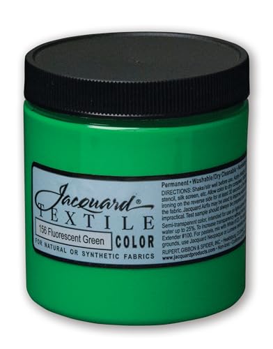 Jacquard Textile Color Fluorescent Green - Permanent Fabric Paint for Clothes, Furniture Upholstery, Shoes or Tote Bags – Indoor & Outdoor Fabric Paint – 8 Oz Jar, Upholstery Fabric Paint - color: Fluorescent Green, size: 8 Fl Oz (Pack of 1)