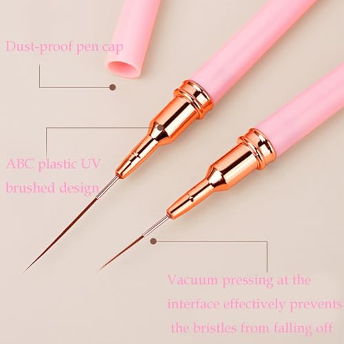 5Pcs Metallic Nail Art Liner Brush Set, UV Gel Polish Painting Tools for Long Lines, Thin Details, Fine Drawing, Sizes 4/8/12/20/25mm (Pink) - color: Pink
