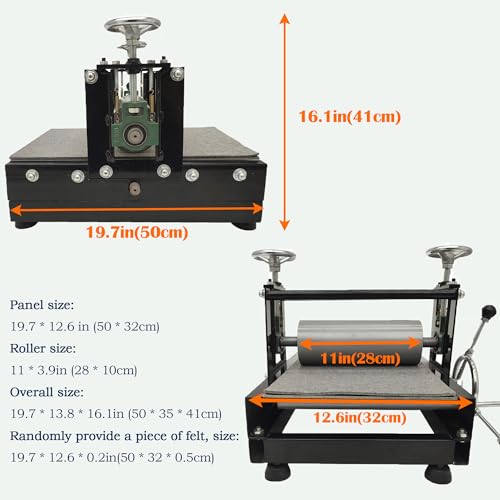 Maisutseb Tabletop Slab Roller for Printmaking 19.7 * 12.6in Manual Printmaking Machine | Uniform Pressure, 1.57in Adjustable Height, Durable Construction, Easy Operation