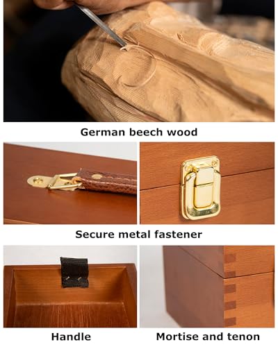 DJAR Multi-Function Artist Tool Box with Locking Clasps, Removable Tray Wooden Art Supply Box for Brushes, Pencils, Erasers,Artist Supplies Storage Organizer, Walnut - color: Walnut