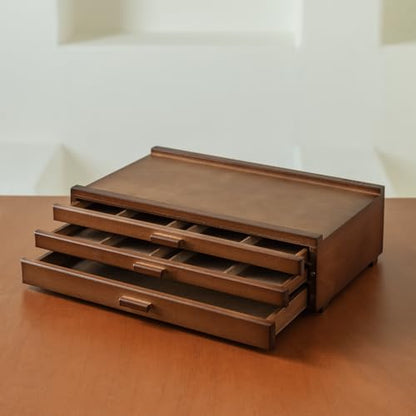 MEEDEN PRO Wood Artist Supply Storage Box - 3 Drawers Art Supply Storage Box - Solid Beech Wood Art Organizer Box - Portable Storage Box for Pastels Pencils Brushes Paints Markers