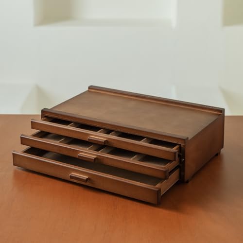 MEEDEN PRO Wood Artist Supply Storage Box - 3 Drawers Art Supply Storage Box - Solid Beech Wood Art Organizer Box - Portable Storage Box for Pastels Pencils Brushes Paints Markers
