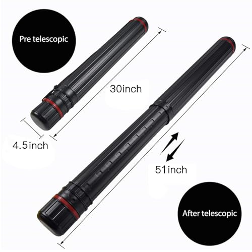 DEWEL 2Pcs Poster Tube Extends from 30" to 51", Waterproof Telescoping Plastic Art Tube for Poster Art Document Blueprint Fishing Rod, Light Resistant with Carrying Strap(Black XL Size) - color: Black (Striped), size: X-Large