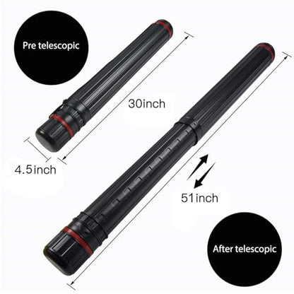 DEWEL 2Pcs Poster Tube Extends from 30" to 51", Waterproof Telescoping Plastic Art Tube for Poster Art Document Blueprint Fishing Rod, Light Resistant with Carrying Strap(Black XL Size) - color: Black (Striped), size: X-Large