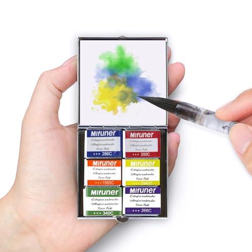 Mini Portable Handmade Artist Watercolor Paint Travel Metallic Box Set with 6 Solid Watercolor Half Pans (Each Capacity Approx 1.5ml) Pearlescent.Mix Color 11 - color: Solid Watercolor--Mix Color 11