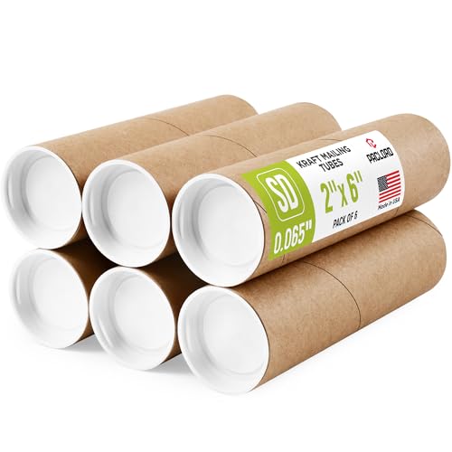 2" x 6" Reinforced Kraft Paper Mailing Tube, Pack of 6 Tubes with 12 Caps – Secure USPS Approved Poster Tube – Made in USA Cardboard Tube for Shipping and Storing Posters, Prints, Artwork - color: Standard-Duty, size: 2" x 6"