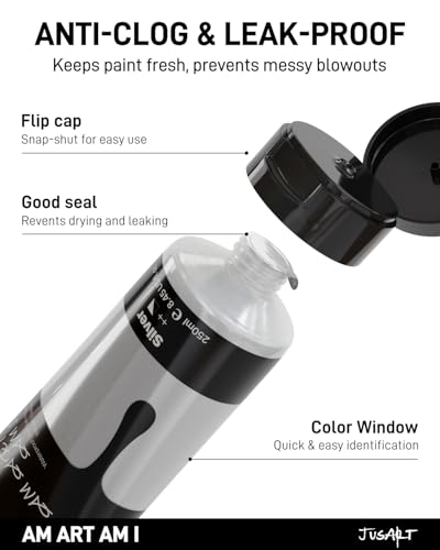 JusArt Gray Acrylic Paint, 8.45oz/250ml Large Tube, Heavy Body Rich Pigment, Non-Toxic, Non-Fading Craft Paint for Canvas Wood Metal Fabric Ceramics, Art Supplies for Adults Artists Beginner - color: Gray