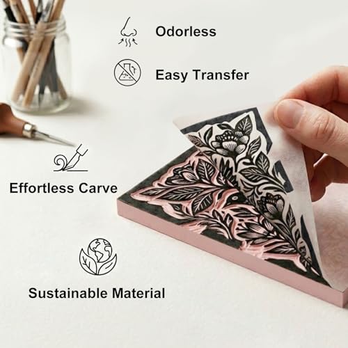 6 Pack Linoleum Blocks for Printmaking, 4x6 Inch Soft Rubber Carving Blocks for Stamp Making, Pink Linocut Blocks for Printmaking Supplies, Block Printing Kit for Beginners & Professionals