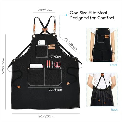 MEEDEN Painting Apron for Men Women: Adjustable Cross Back Waterproof Polyester Canvas Art Apron with 3 Pockets - Artist Apron for Acrylic Oil & Watercolor Painting, Gardening, Cooking - Black - color: Black