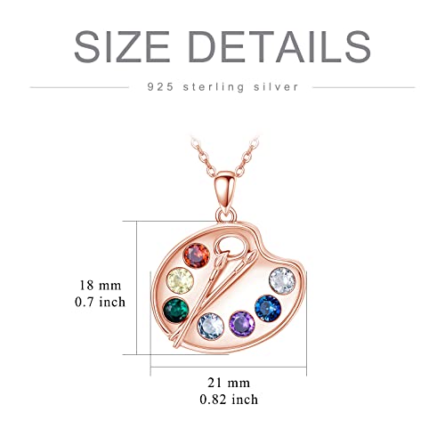 Artist Paint Palette and Brush Necklace - 925 Sterling Silver Pigment Pendant, Colorful Painters Charm, Future Artist Jewelry Gifts for Women - style: Palette Necklace-rose gold