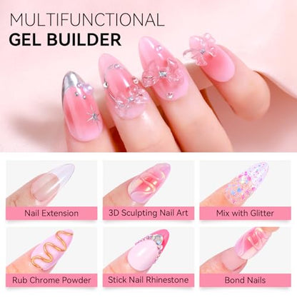 Makartt 3D Gel Nail Art: 4-in-1 Clear & White Solid Gel Builder Non-sticky for Extension 3D Sculpting Nail, UV Glue for Acrylic Nails, Rhinestones & Sculpture Hard Gels for Nails UV/LED Lamp Required - color: Clear & White