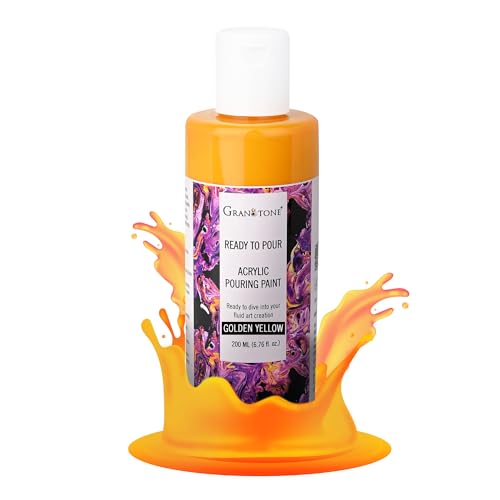 GRANOTONE Premium Acrylic Pouring Paint Golden Yellow Colour 6.76 fl oz 200 ml Ready to Use Superior High Flow Formula for Canvas Wood Paper Craft and Fluid Art Projects Made in India - color: GOLDEN YELLOW