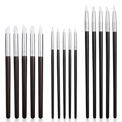 15pcs Silicone Brushes for Crafts Set, 5Shapes Silicone Paint Brushes for Crafts Pottery Clay Nail Art(0.11", 0.20", 0.31" Heads)