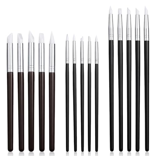 15pcs Silicone Brushes for Crafts Set, 5Shapes Silicone Paint Brushes for Crafts Pottery Clay Nail Art(0.11", 0.20", 0.31" Heads)